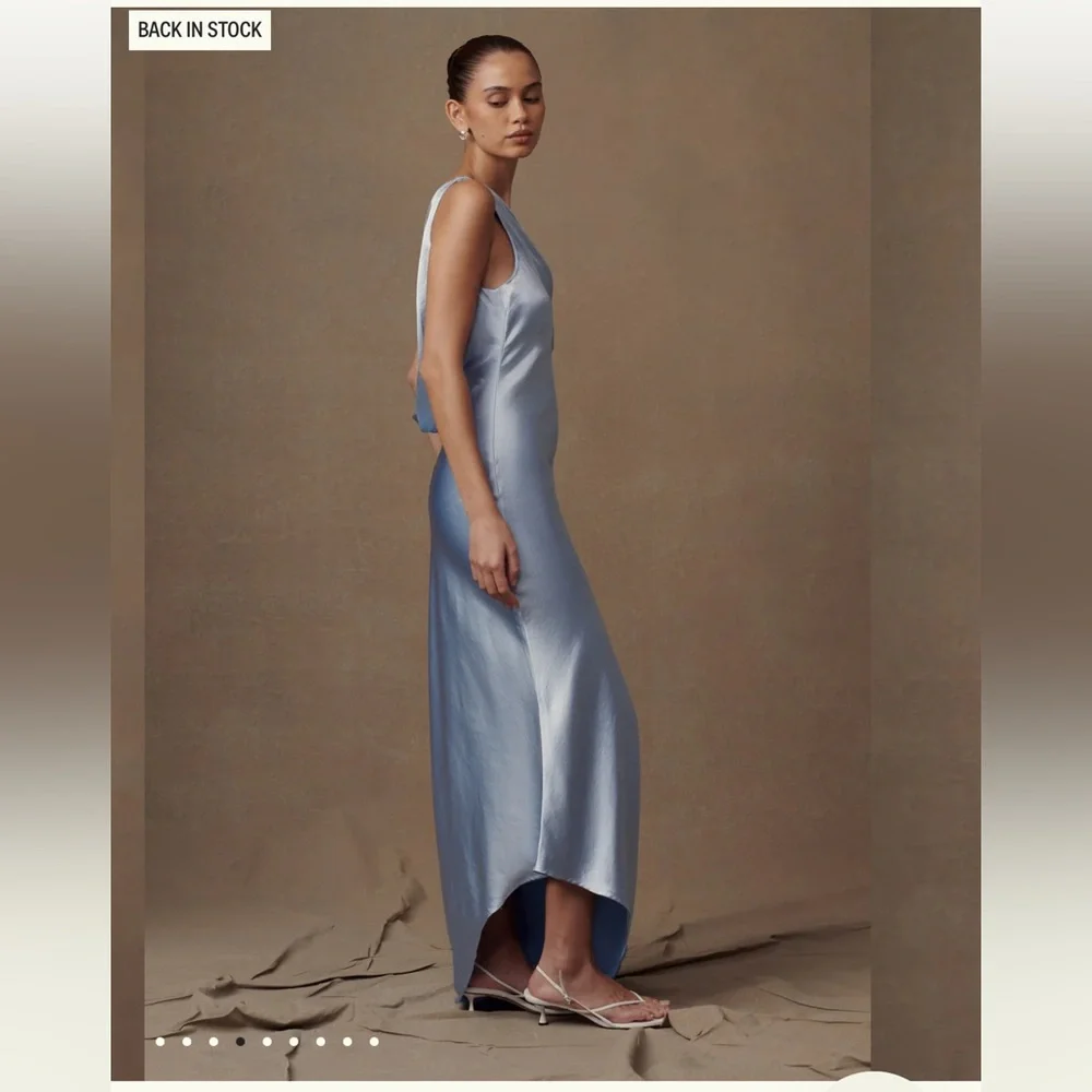 Meshki Yvette Slip Maxi Dress With Asymmetrical Hem - Cornflower Blue Small - Picture 3 of 10